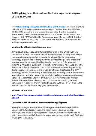 Building-integrated Photovoltaics Market is expected to surpass US$ 33 Bn by 2026