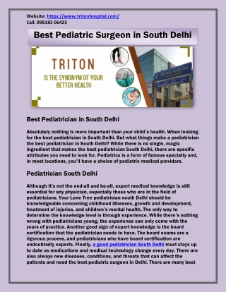 Best Pediatric Surgeon in South Delhi - Triton Hospital