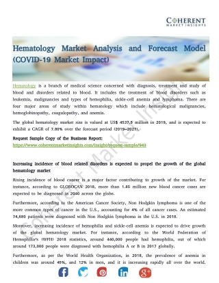 Hematology Market Analysis and Forecast Model (COVID-19 Market Impact)