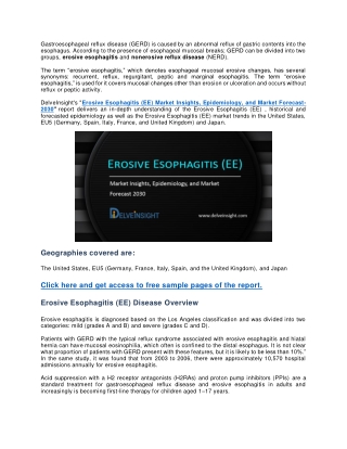 Erosive Esophagitis (EE) Market Insights, Epidemiology, and Market Forecast-2030