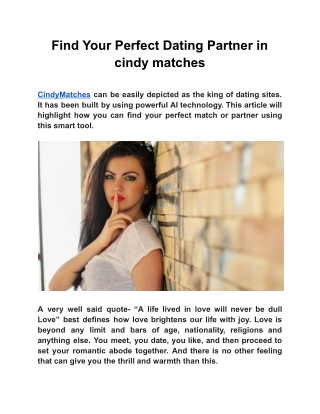 Find Your Perfect Dating Partnercindy matches