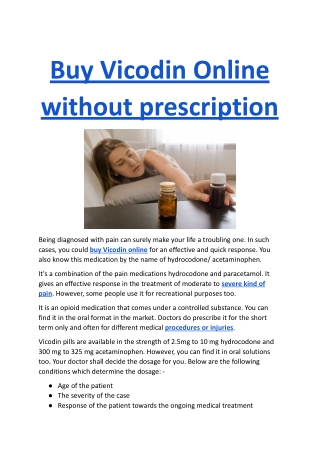 Buy Vicodin Online without prescription