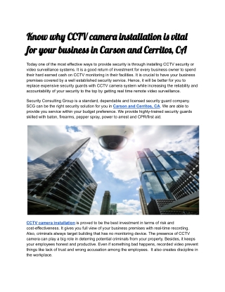 Know why CCTV camera installation is vital for your business in Carson and Cerritos, CA