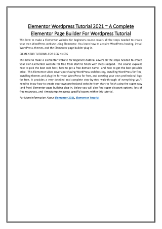 Elementor Wordpress Tutorial 2021 ~ A Complete Elementor Page Builder For Wordpress Tutorial