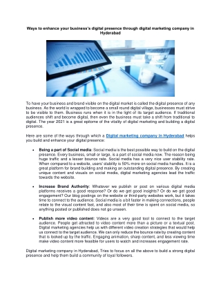 Ways to enhance your business’s digital presence through digital marketing company in Hyderabad