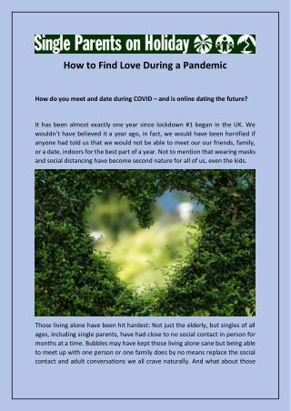 How to Find Love During a Pandemic