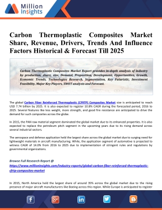 Carbon Thermoplastic Composites Market Size, Share, Outlook, Growth, Trends, And Forecast (2021 - 2025)