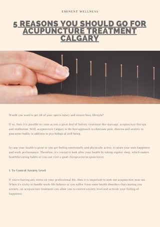 5 Reasons You Should Go for Acupuncture Treatment Calgary
