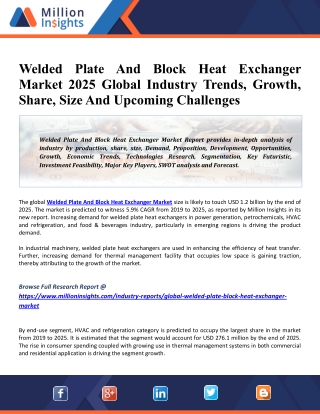 Welded Plate And Block Heat Exchanger Market Application, Share, Growth, Trends And Competitive Landscape To 2025