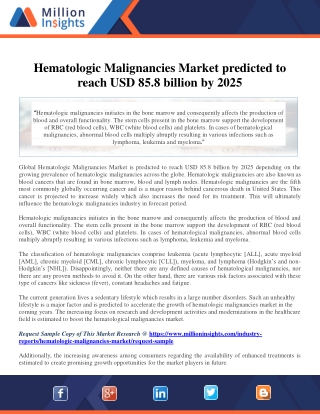 Hematologic Malignancies Market predicted to reach USD 85.8 billion by 2025