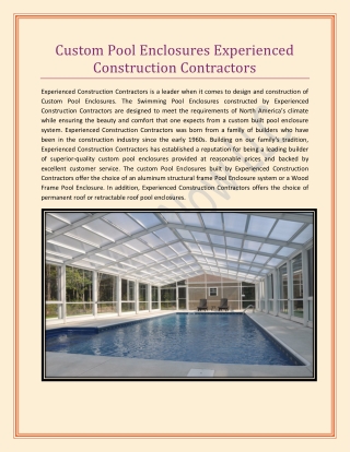 Custom Pool Enclosures Experienced Construction Contractors | Fence Company