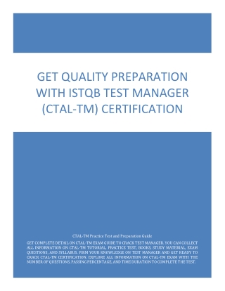 Get Quality Preparation with ISTQB Test Manager (CTAL-TM) Certification