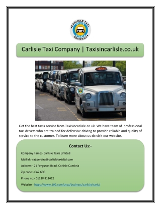 Carlisle Taxi Company | Taxisincarlisle.co.uk