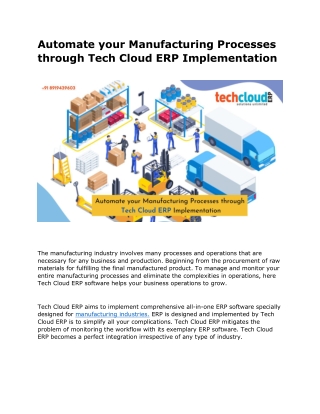 Automate your Manufacturing Processes through Tech Cloud ERP Implementation