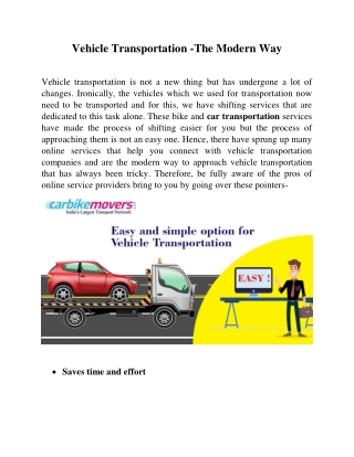 Vehicle Transporation Services in India