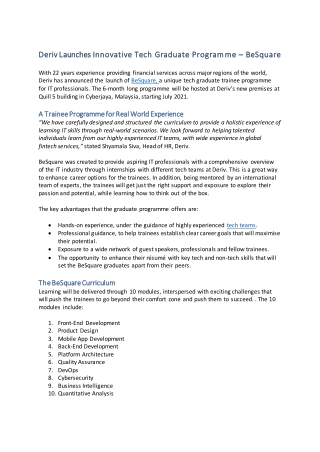 Deriv Launches Innovative Tech Graduate Programme – BeSquare