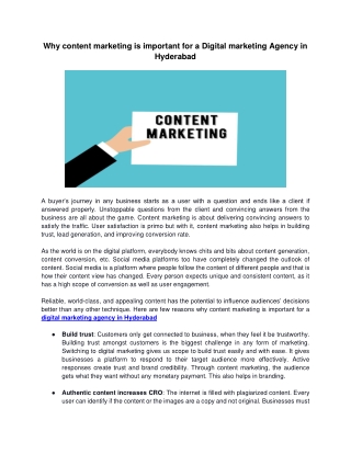 Why content marketing is important for a Digital marketing Agency in Hyderabad
