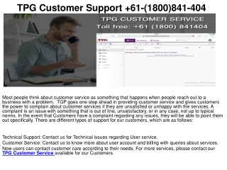 TPG Customer Care Service  61-(1800)841-404
