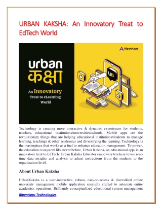 URBAN KAKSHA: An Innovatory Treat to EdTech World