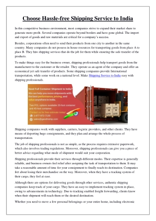 Choose Hassle-free Shipping Service to India