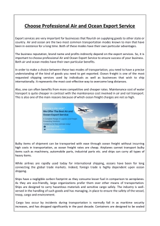 Choose Professional Air and Ocean Export Service