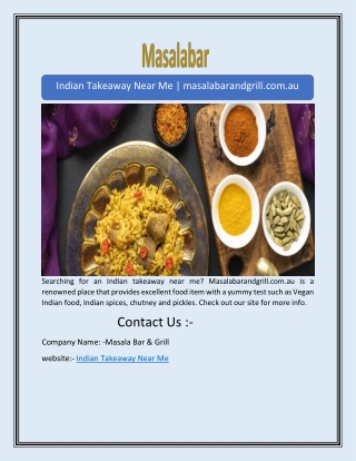 Indian Takeaway Near Me | masalabarandgrill.com.au