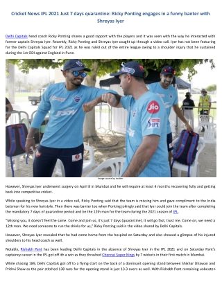 Cricket News IPL 2021 Just 7 days quarantine: Ricky Ponting engages in a funny banter with Shreyas Iyer
