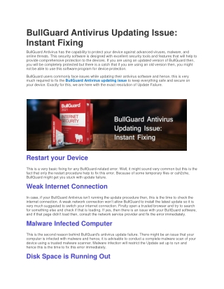BullGuard Antivirus Updating Issue: Instant Fixing