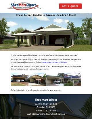 Cheap Carport Builders in Brisbane - Shedmart Direct