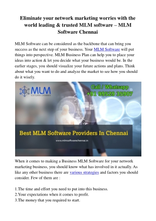 Eliminate your network marketing worries with the world leading & trusted MLM software – MLM Software Chennai