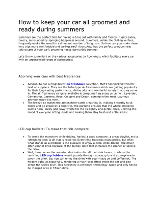 How to keep your car all groomed and ready during summers