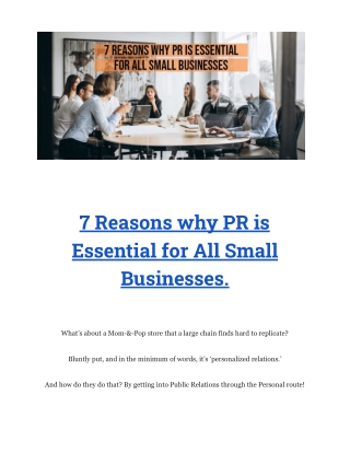 7 Reasons why PR is Essential for All Small Businesses.