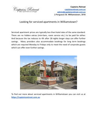 Looking for serviced apartments in Williamstown?