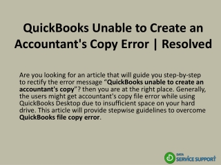 QuickBooks Unable to Create an Accountant's Copy Error | Resolved