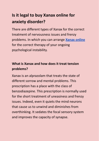 Is it legal to buy Xanax online for anxiety disorder?