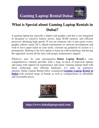 What is Special about Gaming Laptop Rentals in Dubai?