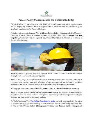 Process Safety Management in the Chemical Industry