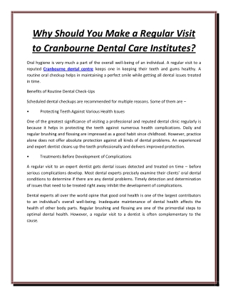 Why Should You Make a Regular Visit to Cranbourne Dental Care Institutes?