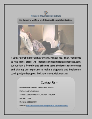 Get Extremity Mri Near Me | Houston Rheumatology Institute