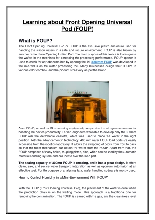 Learning about Front Opening Universal Pod (FOUP)