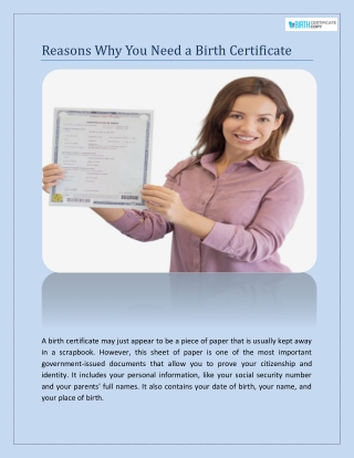 Reasons Why You Need a Birth Certificate | PDF