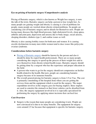 Eye on pricing of bariatric surgery |Comprehensive analysis