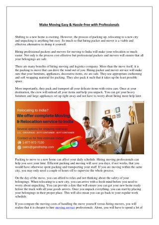 Make Moving Easy & Hassle-free with Professionals