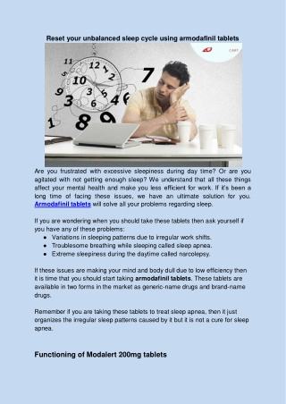 Reset your unbalanced sleep cycle using armodafinil tablets