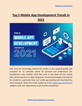 Top 5 Mobile App Development Trends in 2021