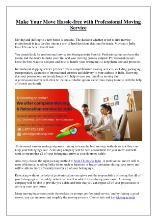Make Your Move Hassle-free with Professional Moving Service