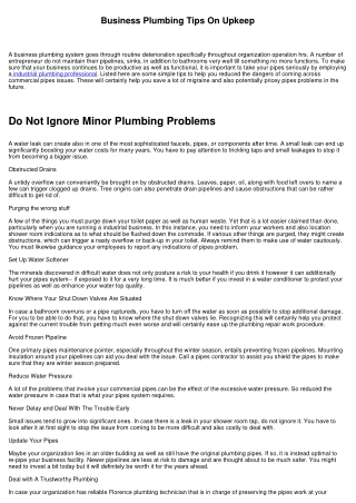 Commercial Plumbing Technician Tips On Upkeep