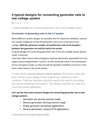 4 typical designs for connecting generator sets to low voltage system