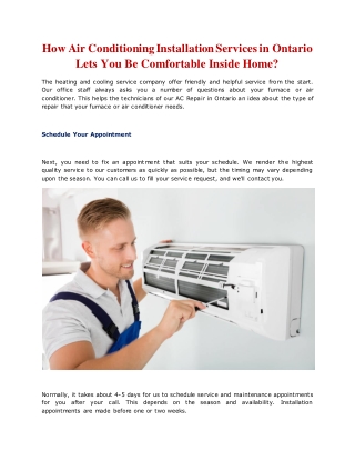 How Air Conditioning Installation Services in Ontario Lets You Be Comfortable Inside Home?