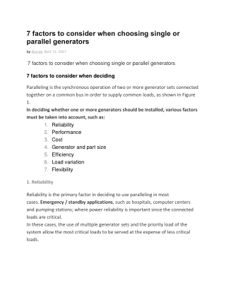 7 factors to consider when choosing single or parallel generators